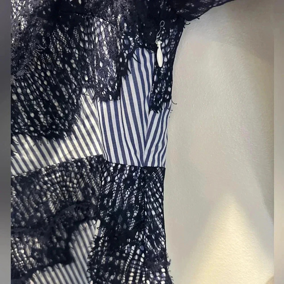 Tanya Taylor Pinstriped Off the Shoulder Lace Isadora Poplin Top - Picture 9 of 12